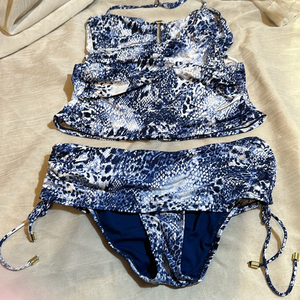 Apt.9 Women's Tankini Swimwear Top/Bottoms Size L blue cammi Stretchy